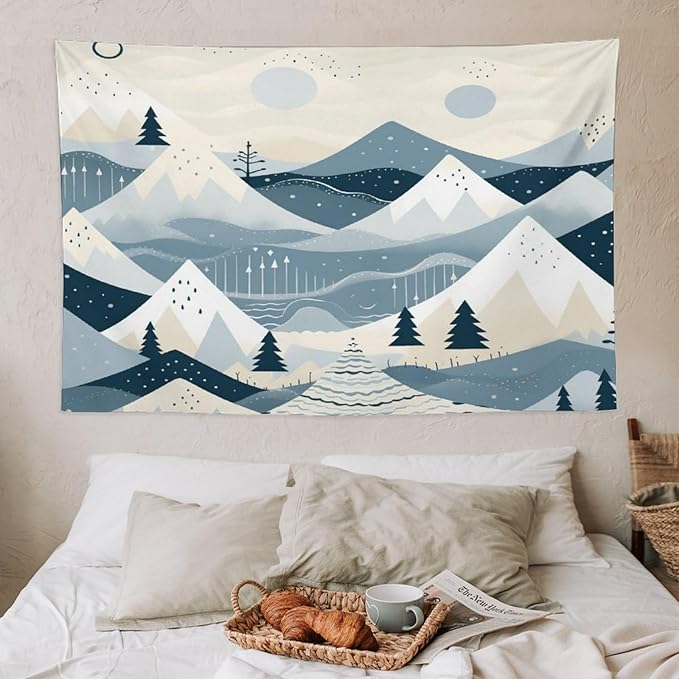 Tapestry As Wall Art Snow Mountain Scandinavian Winter Tapestry Xmas Rustic Winter Holiday Wall Art Tapestry for Bedroom Aesthetic Wall Hanging decor for Bedroom 40"x60" Christmas Family Party