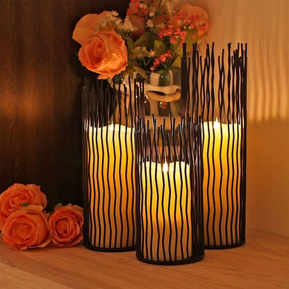 Set of 3 Metal Iron Candle Holder, Black Candlestick Modern Table Centerpiece for Indoor & Outdoor Decor, Dining Room, Home Decoration
