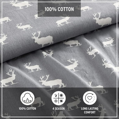 Eddie Bauer - Queen Sheets, Cotton Flannel Bedding Set, Brushed For Extra Softness, Cozy Home Decor (Elk Grove, Queen)