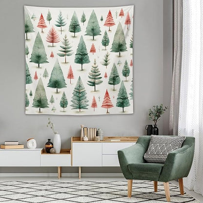 MaSiledy Tapestry Vintage Christmas Tree Watercolor Tapestry Aesthetic Winter Christmas Wall Tapestries Wall Hanging Decor Tapestry for Bedroom Aesthetic Alt Room Landscape 60"x60"