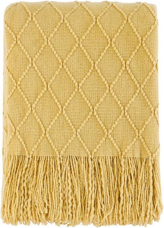 BOURINA Mustard Throw Blanket 60x80 Inches Throw Textured Solid Soft Sofa Throw Couch Knitted Decorative Blanket