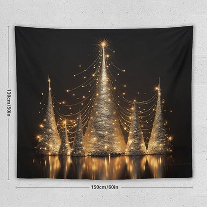 Silver Lighted Christmas Trees Tapastry's Wall Hanging Vintage Christmas Tapestries for Bedroom Landscape Tapestry Home Decoration for Living Room Bedroom 50"x60" Christmas Family Party