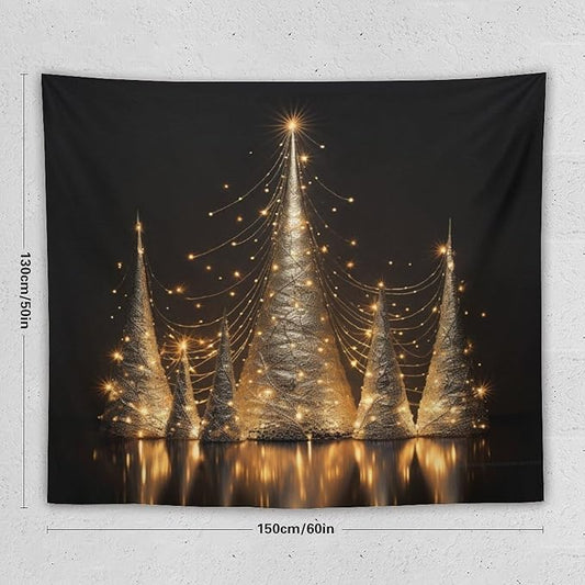 Silver Lighted Christmas Trees Tapastry's Wall Hanging Vintage Christmas Tapestries for Bedroom Landscape Tapestry Home Decoration for Living Room Bedroom 50"x60" Christmas Family Party