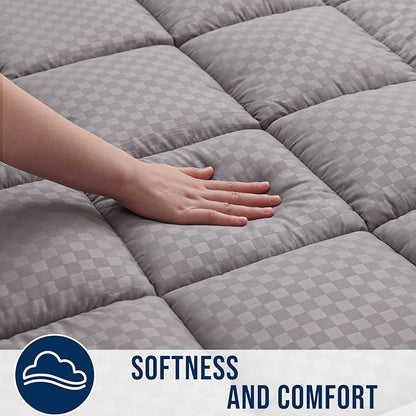 OLANLY Twin Quilted Fitted Mattress Pad – Soft Down Alternative Pillow Top Mattress Topper, Cooling Comfort Breathable Mattress Cover, Machine Washable Deep Pocket Mattress Protector, Light Grey