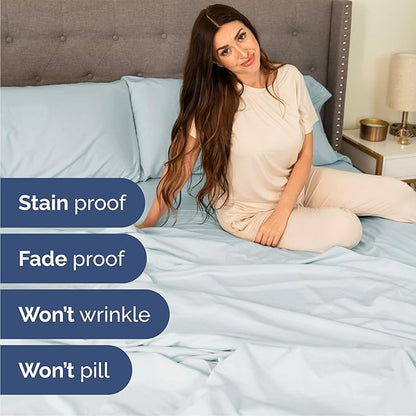 Cal King Size 4 Piece Sheet Set - Comfy Breathable & Cooling Bed Sheets Set - Hotel Luxury Bedding for Women, Men, Kids, Teens, Boys & Girls - Deep Pockets, Soft, Wrinkle Free - Oeko-Tex - Ice Blue
