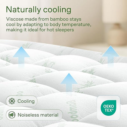Ultra Soft Queen RV Size Mattress Topper - Viscose Made from Bamboo Pillow Top Mattress Pad for Back Pain Relief - Naturally Cooling for Hot Sleepers, Green