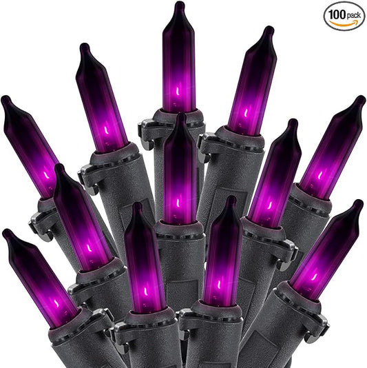 Minetom Halloween String Lights Outdoor 100 Count 25 Feet Incandescent Bulb Mini Lights for Christmas Indoor Garland Party Festival Decoration, Purple