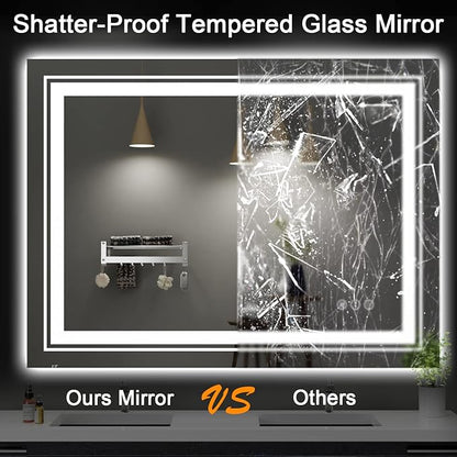 LED Bathroom Mirror, 36"x 36" with Front and Backlit, Anti-Fog, Bathroom Vanity Mirror for Wall, Memory Function, Stepless Dimmable, Tempered Glass (Horizontal/Vertical)