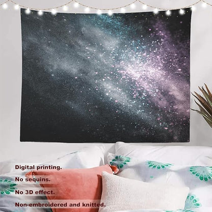 Batmerry Cosmic Dust Starry Expanse Tapestry, Nebula Like Dark Cosmos Wall Art Hanging Decoration Polyester Fiber White Ruffled Around for Dorm Room Bedroom Living Room, 51.2x59.1 inches