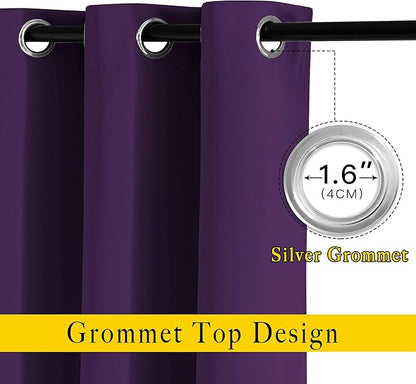 NICETOWN Royal Purple Blackout Bedroom Curtains 96 inches Long, Grommet Thermal Insulated Room Darkening Window Treatments Sound Reducing for Living Room, W46 x L96, 2 Panels