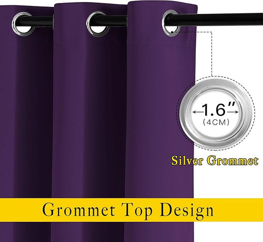 NICETOWN Royal Purple Blackout Bedroom Curtains 96 inches Long, Grommet Thermal Insulated Room Darkening Window Treatments Sound Reducing for Living Room, W46 x L96, 2 Panels