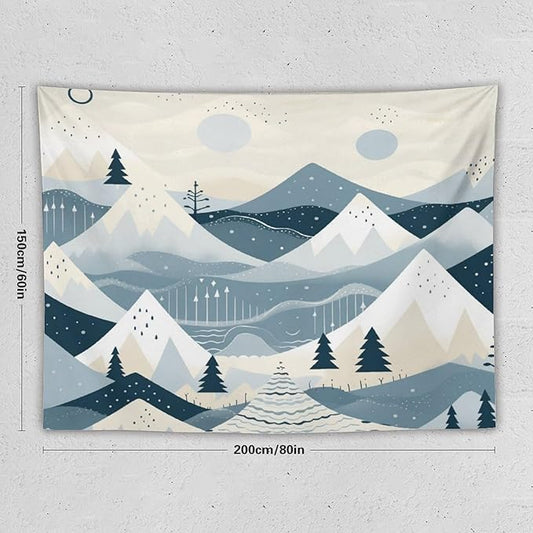 MaSiledy Snow Mountain Scandinavian Winter Wall Tapestries Hello Winter Holiday Tapestries for Bedroom Aesthetic Landscape Tapestry Wall Hanging for Bedroom Living Room Dorm 60"x80"