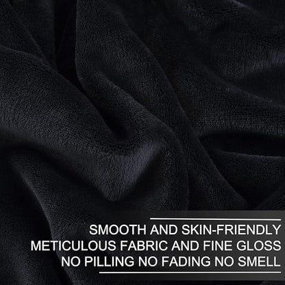 Polar Fleece Blanket Travel Size Lightweight Throw for The Bed Extra Soft Brush Fabric Super Warm Sofa Blanket 50"x 61"(Black Travel)