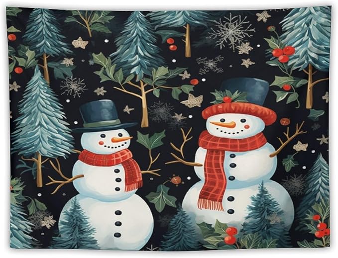 MaSiledy Wall Tapestry Snowman Couple Tapestry Vintage Christmas Cute Snowman Aesthetic Bedroom Tapestries Home Decoration for Bedroom Living Room Dorm 30"x40" Xmas Wall Hanging Polyester Tapestries