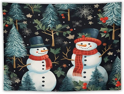MaSiledy Wall Tapestry Snowman Couple Tapestry Vintage Christmas Cute Snowman Aesthetic Bedroom Tapestries Home Decoration for Bedroom Living Room Dorm 30"x40" Xmas Wall Hanging Polyester Tapestries