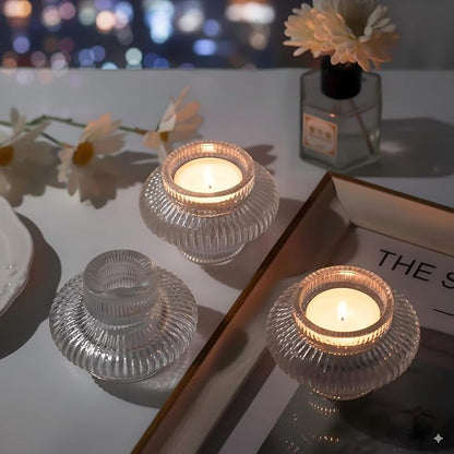 Glass Candlestick Holders -10Pcs Taper Candle Holders Clear Candle Sticks Holder Decor Ribbed Glass Votive Candle Holder for Table Centerpiece Wedding Christmas Dinner Party