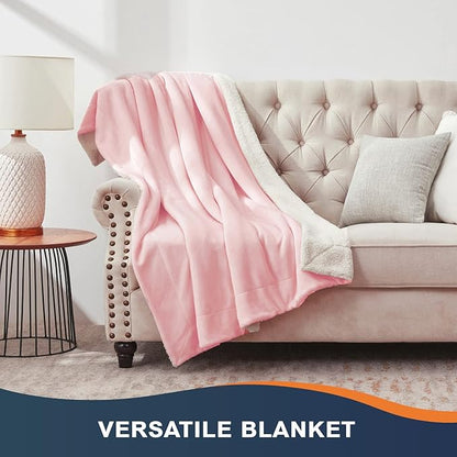 Walensee Sherpa Fleece Blanket (Queen Size 90”x90” Pink) Plush Throw Fuzzy Super Soft Reversible Microfiber Flannel Blankets for Couch, Bed, Sofa Ultra Luxurious Warm and Cozy for All Seasons