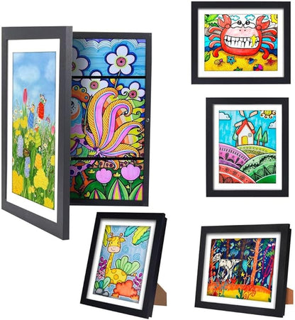 2-Pack Kids Art Frames - Changeable, 8.5x11 White Rows Picture Frame for Kids Artwork That Open,Display Children Art Projects,With Storage (White)