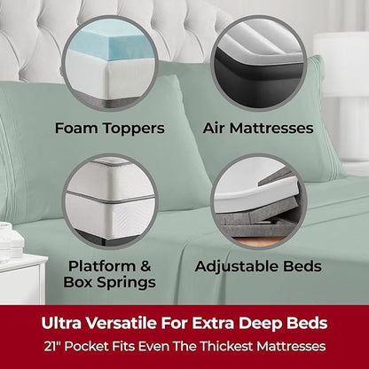 Mellanni Extra Deep Twin XL Sheets - 3 PC Iconic Collection Bedding - Luxury, Ultra Soft, Cooling Bed Sheets - Wrinkle, Fade, Stain Resistant (Twin Extra Long, Emerald Green)
