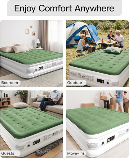 King Size Air Mattress with Built in Pump, 18" Raised Comfort Air Bed, Upgraded Flocked Top Blow up Mattress with Carrying Bag, Inflatable Mattress for Guests & Home, AirBed, 750 lbs Max