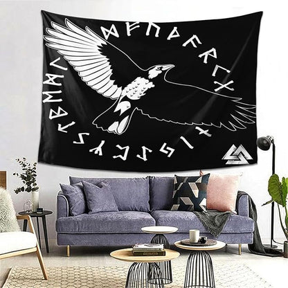 Gizmac Viking Black Crow Scandinavian Runes Room Tapestry Bedroom Living Room Decor Tapestry(80x60 Inches)