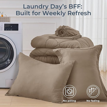 HEVUMYI Khaki Twin Comforter Set - 5-Piece All Season Bed in a Bag Twin, Ultra Soft Bedding Set with Comforter, Flat Sheet, Fitted Sheet, Pillowcases, Pillow Shams