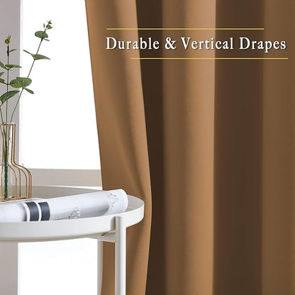 NICETOWN Blackout Curtains for Kids Room - Triple Weave Microfiber Home Thermal Insulated Solid Ring Top Blackout Panels/Drapes for Bedroom(Gold Brown, Set of 2, 46 x 54 Inch)