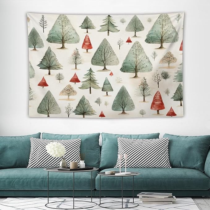 MaSiledy Tapestry Wall Hanging Vintage Christmas Tree Watercolor Tapestry Rustic Style Nature Forest Bedroom Tapestries Wall Hanging Decor Home Decoration for Bedroom Living Room Dorm 40"x60"