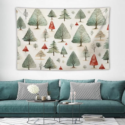 MaSiledy Tapestry Wall Hanging Vintage Christmas Tree Watercolor Tapestry Rustic Style Nature Forest Bedroom Tapestries Wall Hanging Decor Home Decoration for Bedroom Living Room Dorm 40"x60"