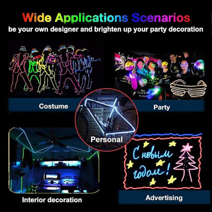 MaxLax EL Wire Purple, 16.4ft/5m Portable Battery Pack Neon Light Strip 360° Cuttable Glowing Rope Lights for Parties, Halloween, DIY Decoration