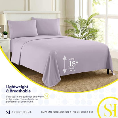 California King Sheet Sets - Breathable Luxury Sheets with Full Elastic & Secure Corner Straps Built In - 1800 Supreme Collection Cal King Deep Pocket Bedding Set, Sheet Set, California King, Lilac