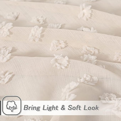 MYSKY HOME Pom Pom Beige Sheer Curtains for Bedroom Girls Room Curtains 72 Inches Long for Nursery Kids Light Filtering Boho Window Drapes, Rod Pocket, 38" Wide, 2 Panels