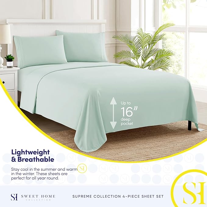 1800 Thread Count Sheet Set – Soft Egyptian Quality Brushed Microfiber Sheets – Luxury Bedding Set with Flat Sheet, Fitted Sheet, 2 Pillow Cases, Queen