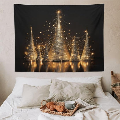 MaSiledy Wall Tapestries Silver Lighted Christmas Trees Tapestry Winter Christmas Tapestries for Bedroom Aesthetic Wall Hanging Decor Home Decoration for Bedroom Living Room Dorm 60"x80"