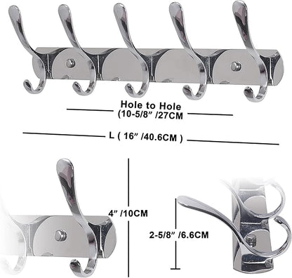 SKOLOO Modern Metal Wall Coat Rack with 5 Hooks, Sturdy Wall Hook Rack for Hanging Jacket, Clothes, Hat, Silver