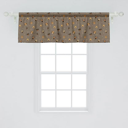 Ambesonne Dog Lover Window Valance, Repetitive Pattern of Pet Heads Paw Prints and Bones, Curtain Valance for Kitchen Bedroom Decor with Rod Pocket, 42" x 18", Taupe