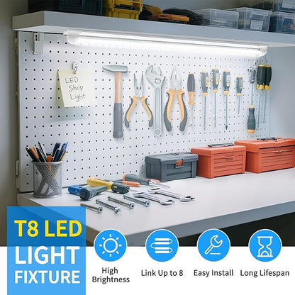 CNSUNWAY 2FT LED Shop Light, 20W 3000LM, 5000K Daylight T8 LED Light Fixture, V Shape, High Output, Linkable Shop Lights for Room, Garage, Workshop, Under Cabinet, ETL Listed (2 Pack)