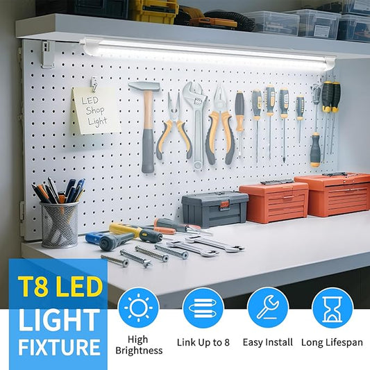 CNSUNWAY 2FT LED Shop Light, 20W 3000LM, 5000K Daylight T8 LED Light Fixture, V Shape, High Output, Linkable Shop Lights for Room, Garage, Workshop, Under Cabinet, ETL Listed (2 Pack)