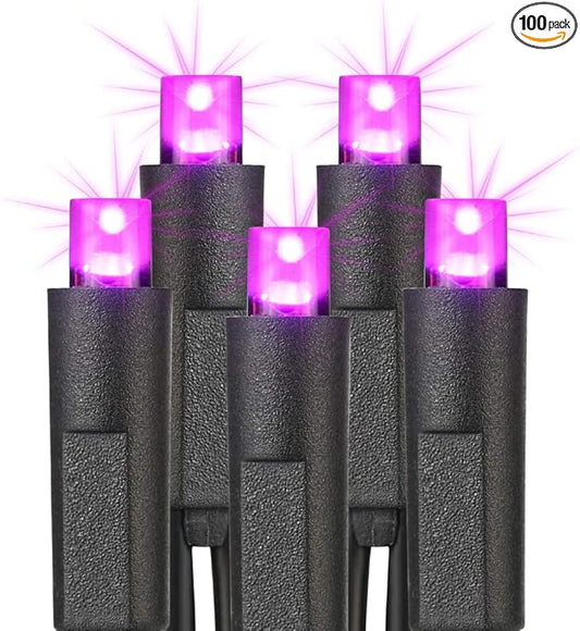 Brizled Purple Halloween Lights, 33ft 100 LED 5mm Wide Angle Halloween String Lights, 120V UL Certified Connectable Light String Purple Mini Light for Party Indoor Outdoor Tree Decoration, Black Wire