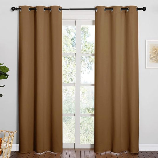 NICETOWN Sleek Blackout Curtains 84 inches Length for Windows, Noise Reducing and Block Draft Panels for Door Doorway Laundry Office Luxury Decor Theme (2 Panels, Gold Brown, W42 x L84 -Inch)