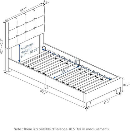 Furinno Laval Button Tufted Upholstered Platform Bed Frame, Twin, Linen