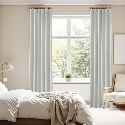 KangBang Light Grey Blackout Linen Curtains 84 Inches Long for Living Room Bedroom, Back Tab Loop Pocket Pleated Room Darkening Curtains Baby Sleep Friendly for Track System 7 FT,52Wx84L,2 PCs