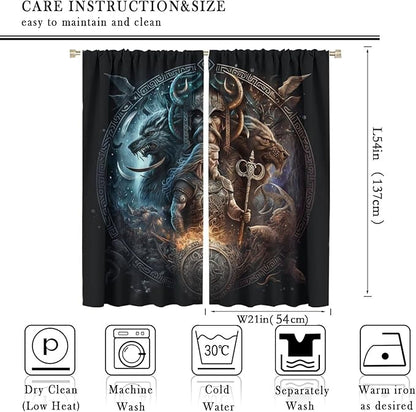 Cool Norse Viking Theme Curtains - Fantasy Ancient Symbols Wildlife Wolf Nordic Vikings Window Drapes,Energy Saving Thermal Insulated Rod Pocket Bedroom Blackout Curtains 2 Panels 54L x 21W