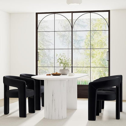 Modern Barrel Dining Chairs Set of 4, Velvet Upholstered Accent Side Chair with Arms Comfy Makeup Vanity Chairs, Dining Living Room Kitchen Chairs, Black