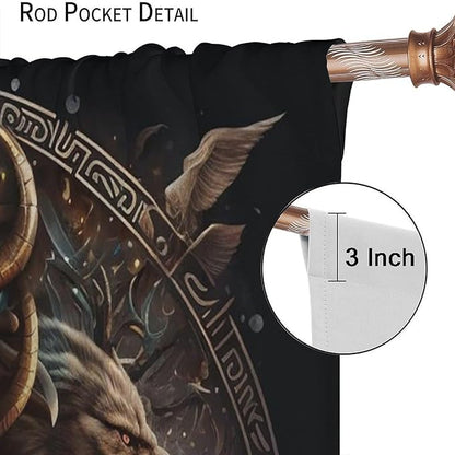 Cool Norse Viking Theme Curtains,Fantasy Ancient Symbols Wildlife Wolf Nordic Vikings Window Treatments Thermal Insulated Rod Pocket Blackout Drapes for Bedroom 2 Panels 63L x 42W