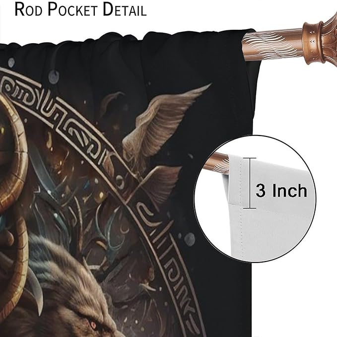 Cool Norse Viking Theme Curtains - Fantasy Ancient Symbols Wildlife Wolf Nordic Vikings Window Drapes,Energy Saving Thermal Insulated Rod Pocket Bedroom Blackout Curtains 2 Panels 54L x 21W
