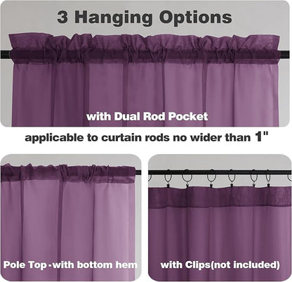 Chyhomenyc Plum Sheer Curtains, 84 inches Long 2 Panels Set, Rod Pocket Voile Drapes for Living Room Bedroom, 2PCS, Each 42 W x 84 L
