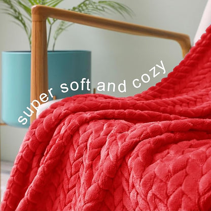 Exclusivo Mezcla Fleece King Size Blanket for Bed, 90x104 Inches Soft Cozy Jacquard Flannel Blankets, Lightweight Fuzzy Plush Warm for Winter, Red