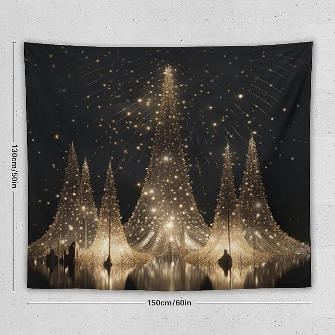 MaSiledy Tapestries Silver Lighted Christmas Trees Tapestry Xmas Merry Christmas Tapestry for Bedroom Aesthetic Wall Hanging for Bedroom 50"x60" Holiday Scene Banner for Winter Christmas Party