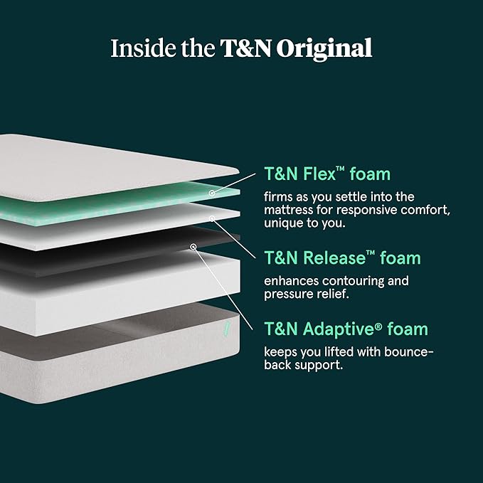 Tuft & Needle Original Medium Full Size Adaptive Foam Mattress in a Box, Cooling Gel, Pressure Relief, Supportive, 100 Night Trial, Fiberglass Free, CertiPUR-US, 10-Year Limited Warranty